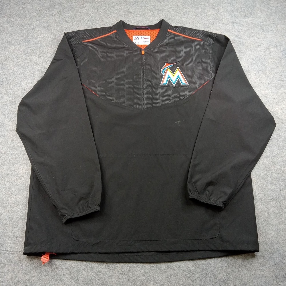 Miami Marlins‎ Jacket Mens XL Black MLB Baseball Cool Base Quarter Zip Majestic